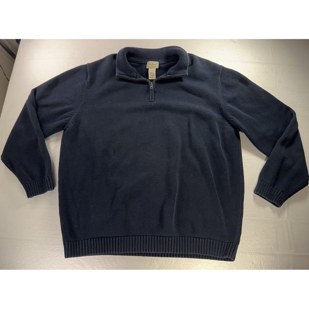 LL Bean Quarter Zip Sweater Mens 2XL Regular Navy Ribbed Cuffs Sweatshirt